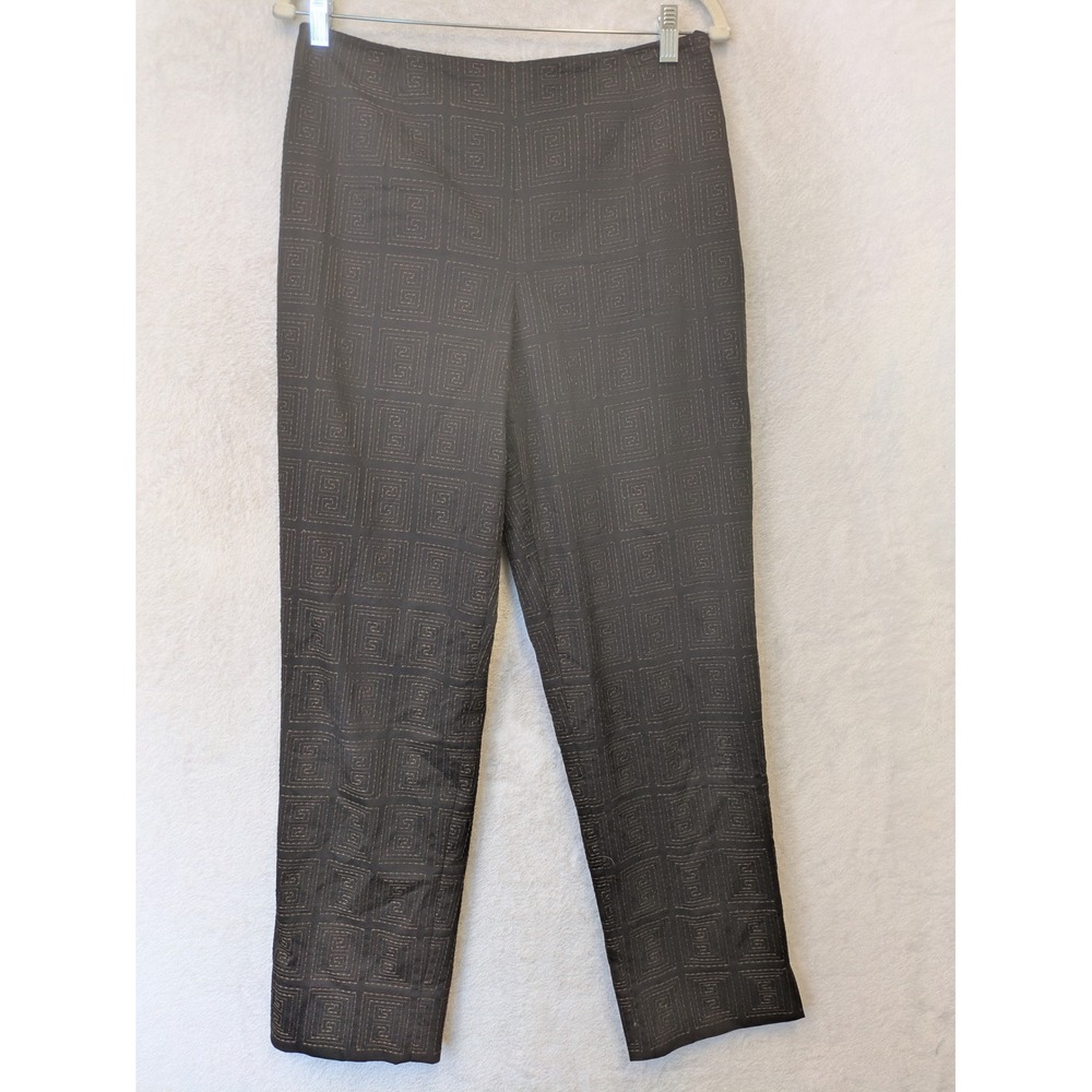 Talbots Dress Pants Women's 8 Black Brown Geometric Greek Key Stretch Straight
